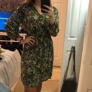 Green Floral Long Sleeved Dress